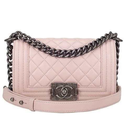 chanel baby pink quilted lambskin small boy bag